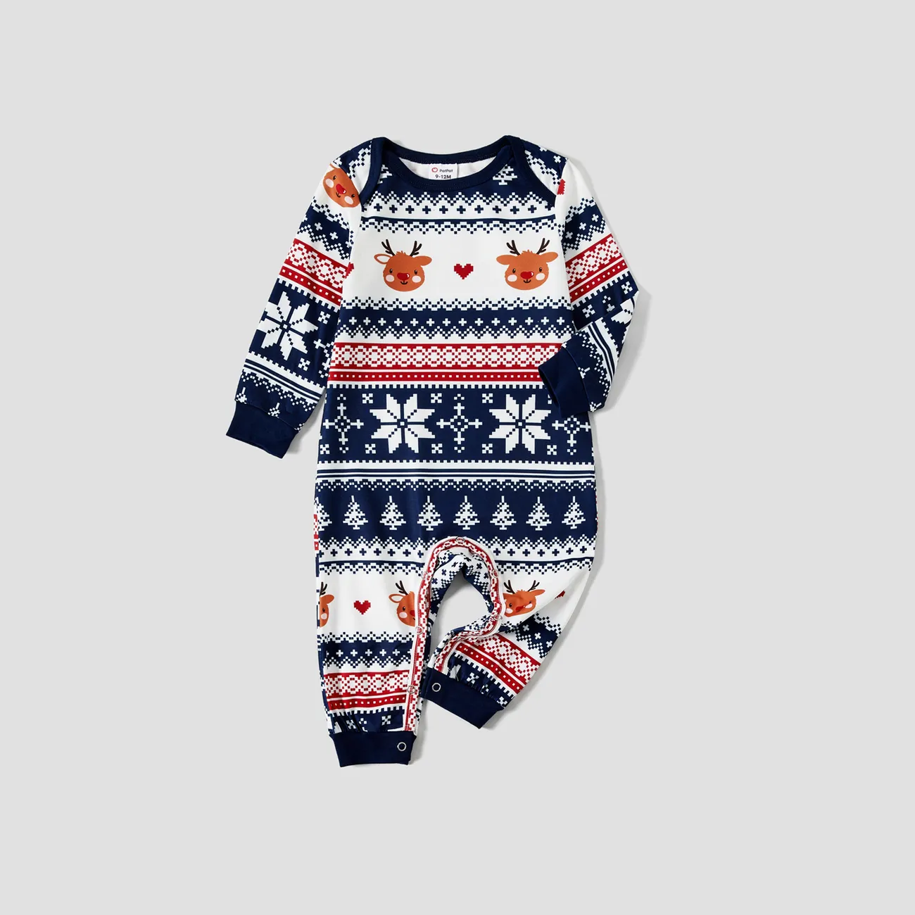 Christmas Family Matching Festival Theme All-over Print Long-sleeve Pajamas Sets(Flame resistant) Deep Blue big image 1