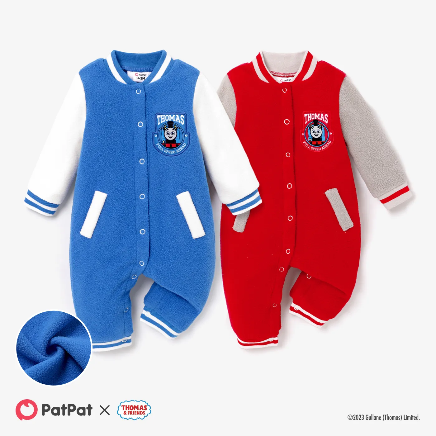 Thomas & Friends Baby Boy Character Print Polarfleece Solid Color Jumpsuit 