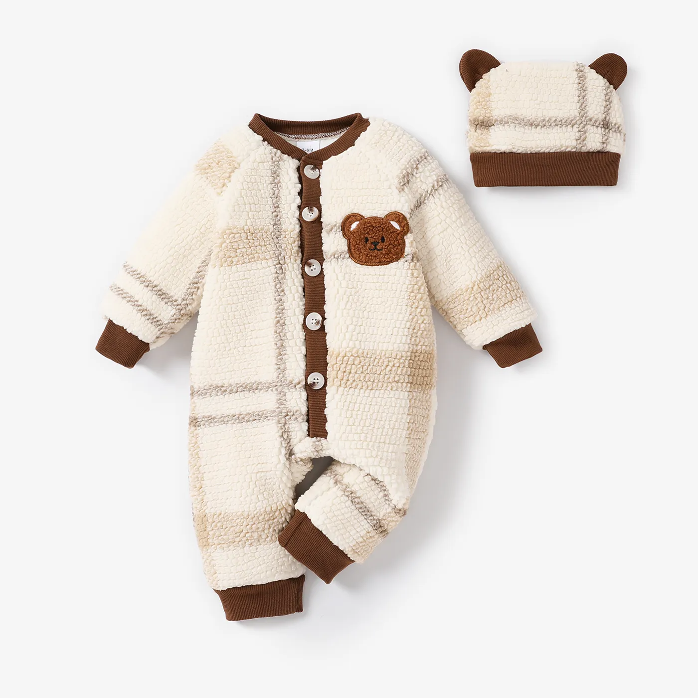 2pcs Baby Girl/Boy Grid Casual Style Long Sleeve Jumpsuit