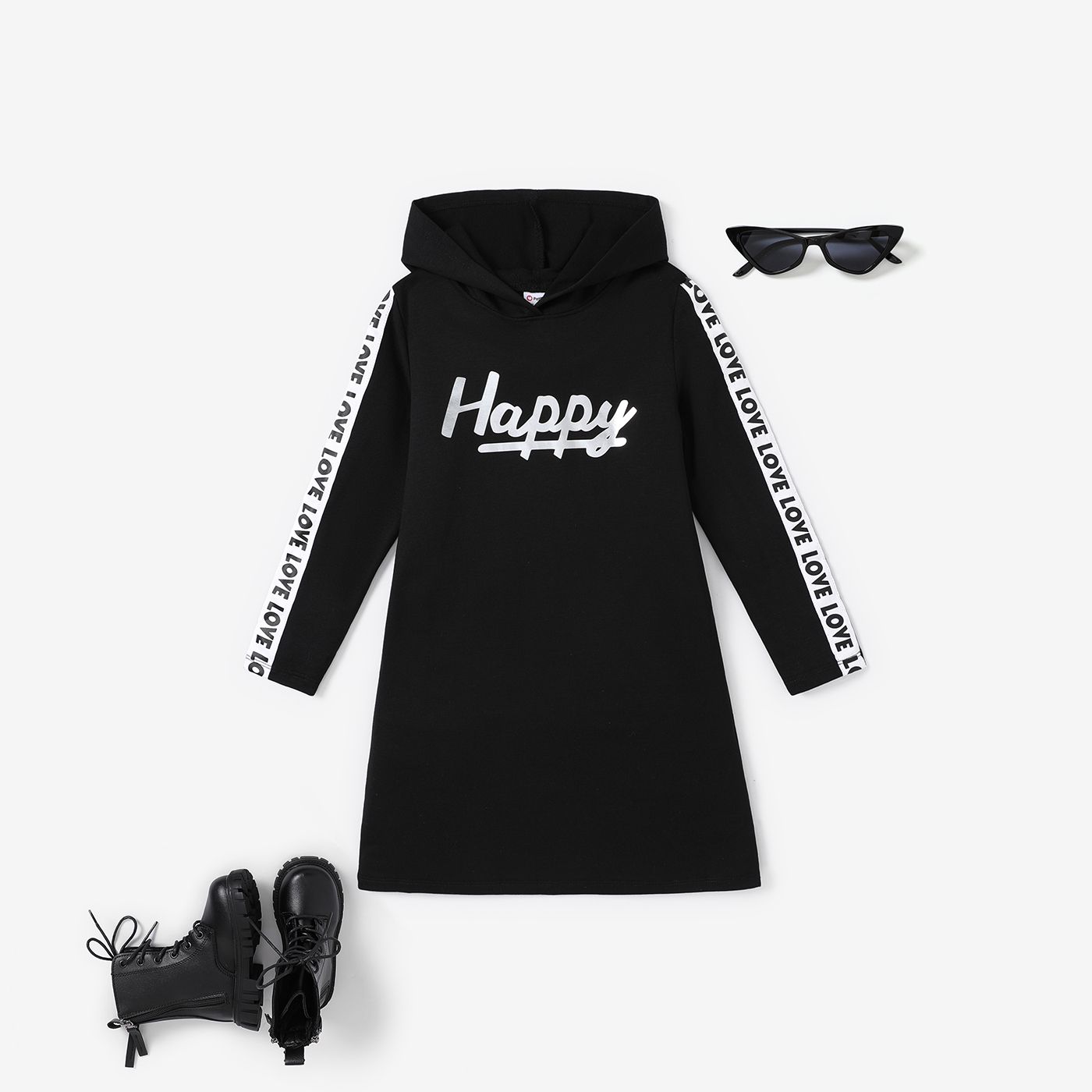 Kid Girl Avant-garde Hooded Letter Dress