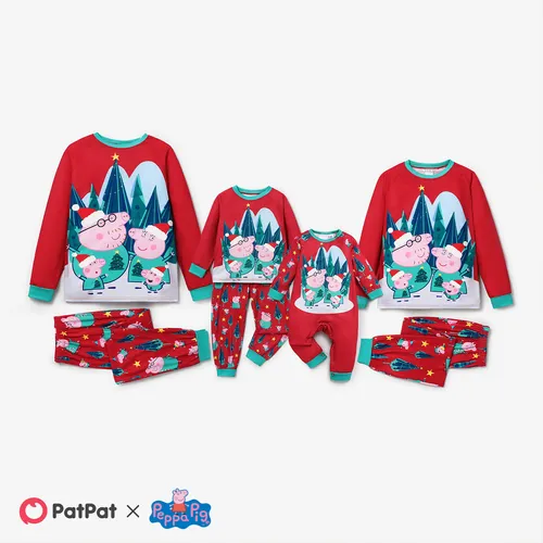 Peppa Pig Christmas Family Matching Character Print Long-sleeve Pajamas Sets(Flame Resistant)