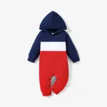 Colorblock Hooded Long-sleeve Baby Ginger Jumpsuit Dark blue/White/Red