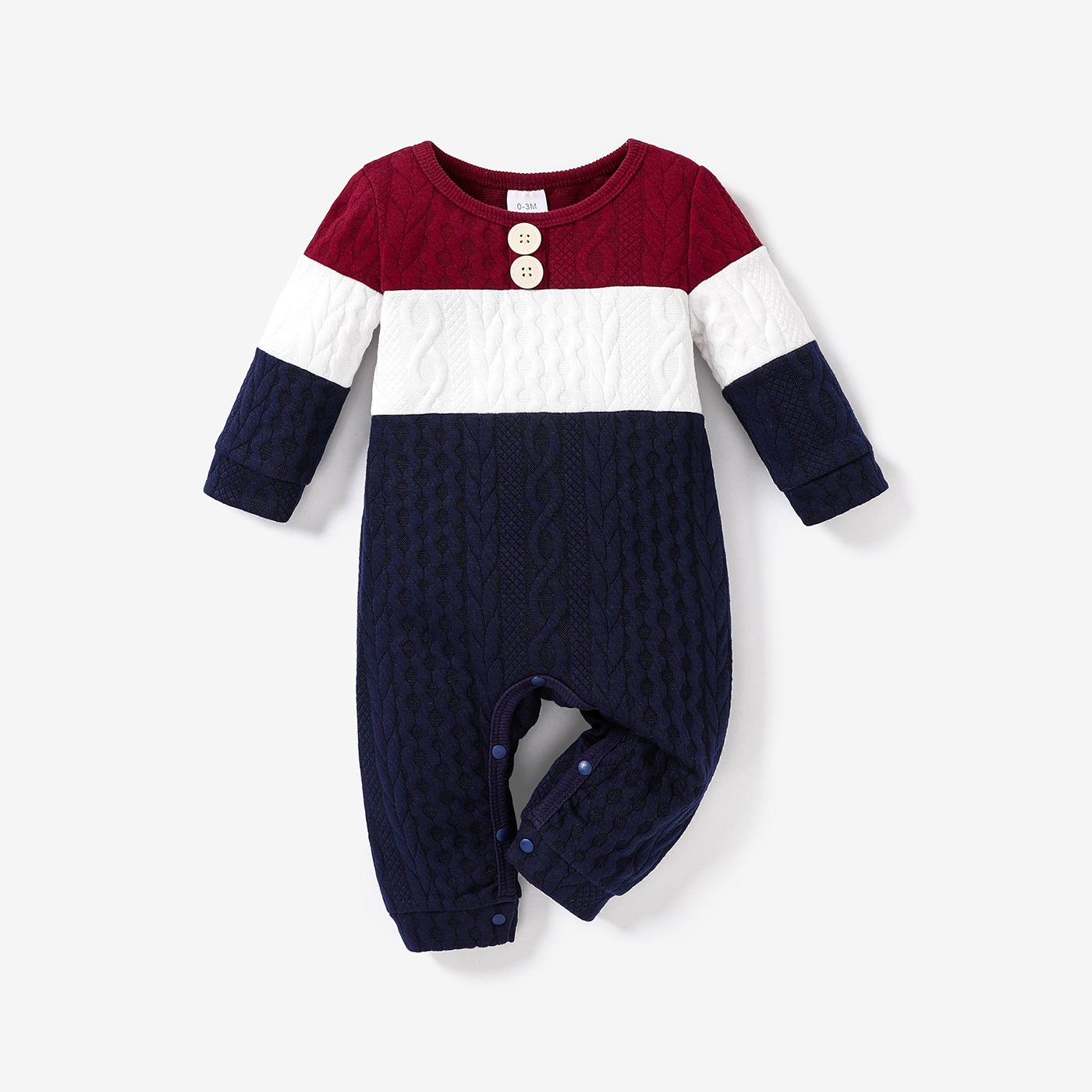 Baby Boy Colorblock Knitted Textured Long-sleeve Jumpsuit