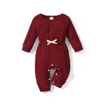 Baby Girl Solid Cable Knit Long-sleeve Snap-up Jumpsuit MAROON