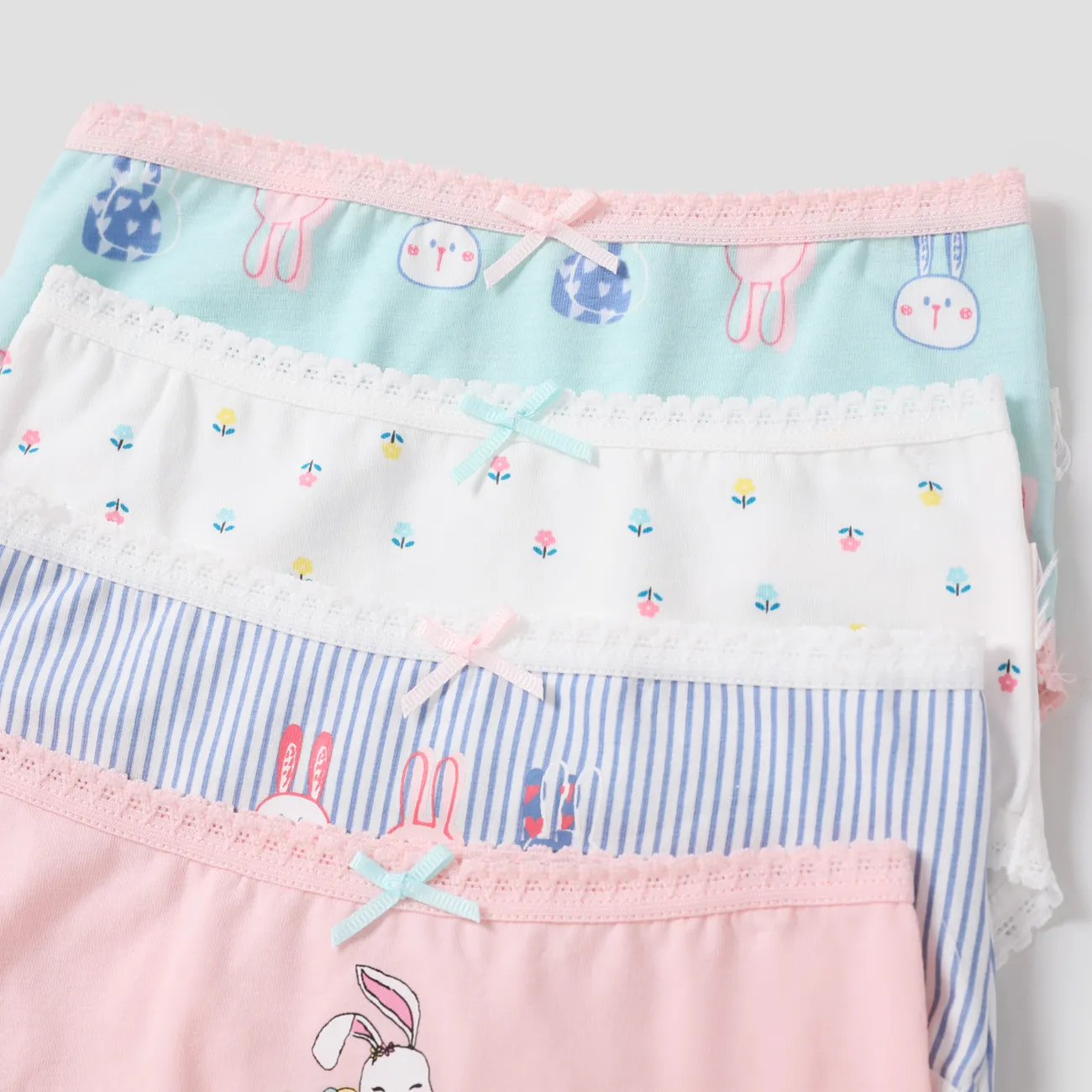 4pcs Kid Girl 3D Hyper-Tactile Cotton Cute Animal Print Underwear Set Color block big image 1