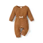 Baby Girl Solid Cable Knit Long-sleeve Snap-up Jumpsuit Brown