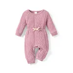 Baby Girl Solid Cable Knit Long-sleeve Snap-up Jumpsuit Pink