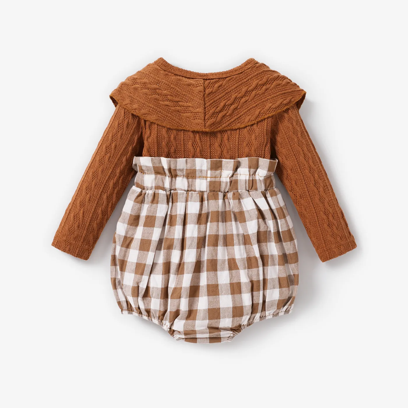 Bebé Menina Costuras de tecido Bonito Manga comprida Macacão curto Cameo brown image 2
