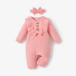 2 Stück Baby Mädchen Rüschenrand Lässig Langärmelig Baby-Overalls rosa