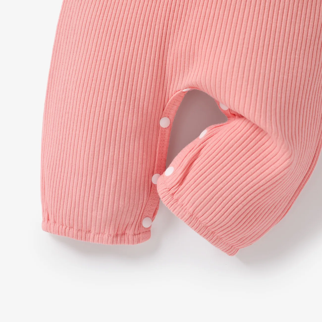 2pcs Baby Girl 95% Cotton Ribbed Long-sleeve Ruffle Bowknot Button Jumpsuit with Headband Set Pink big image 1