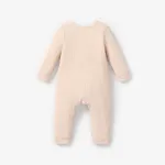 Baby Boy/Girl Solid Ribbed Long-sleeve Jumpsuit with Pocket Apricot image 2