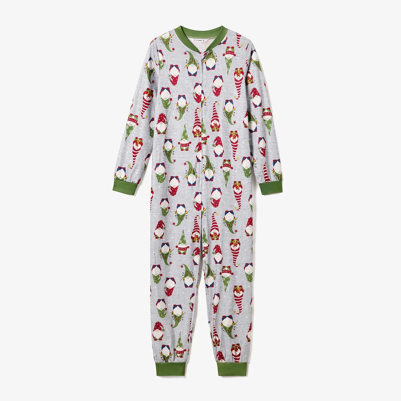 Christmas Family Matching Gnome All-over Print Long-sleeve Onesies Pajamas (Flame resistant) Green big image 1