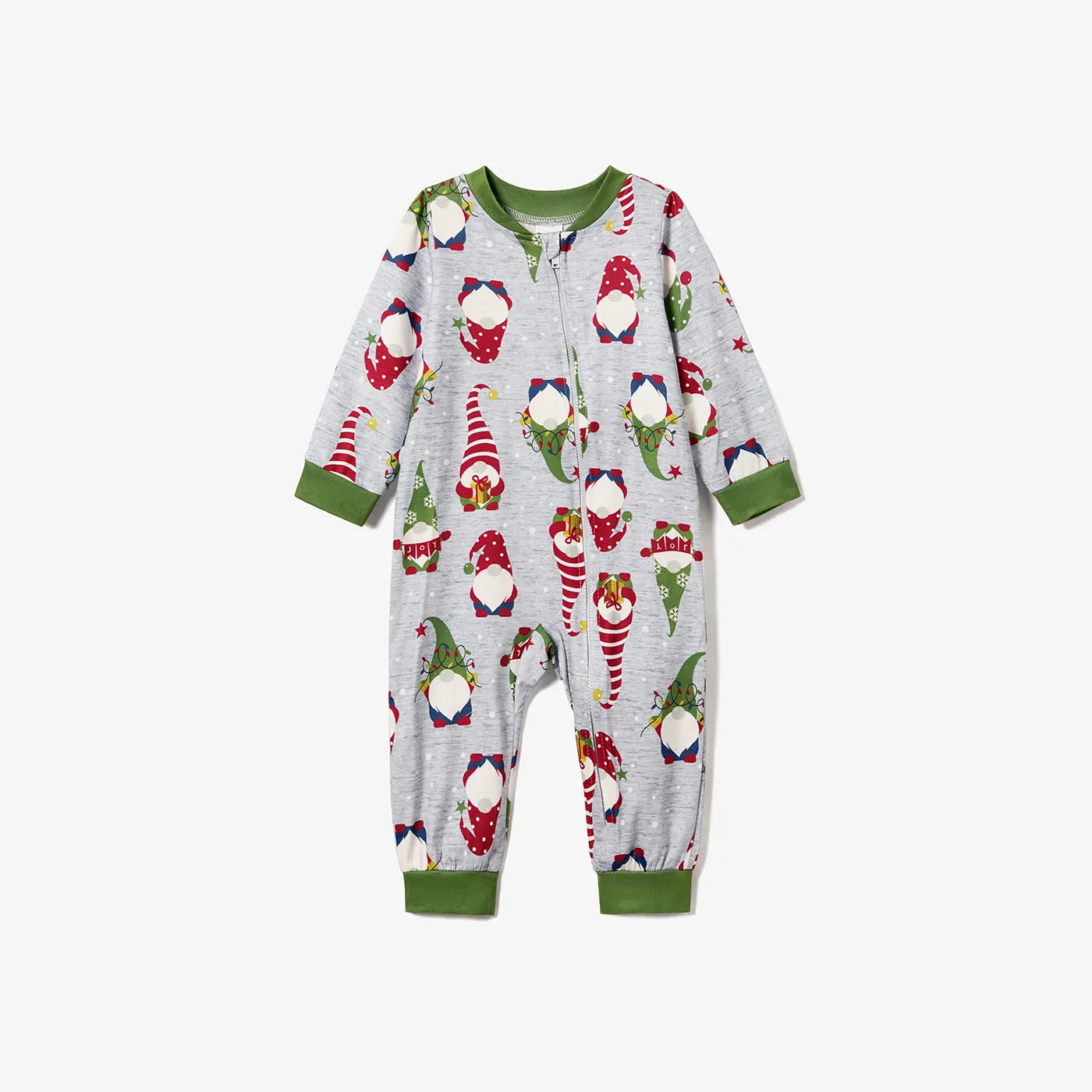 Christmas Family Matching Gnome All-over Print Long-sleeve Onesies Pajamas (Flame resistant) Green image 4