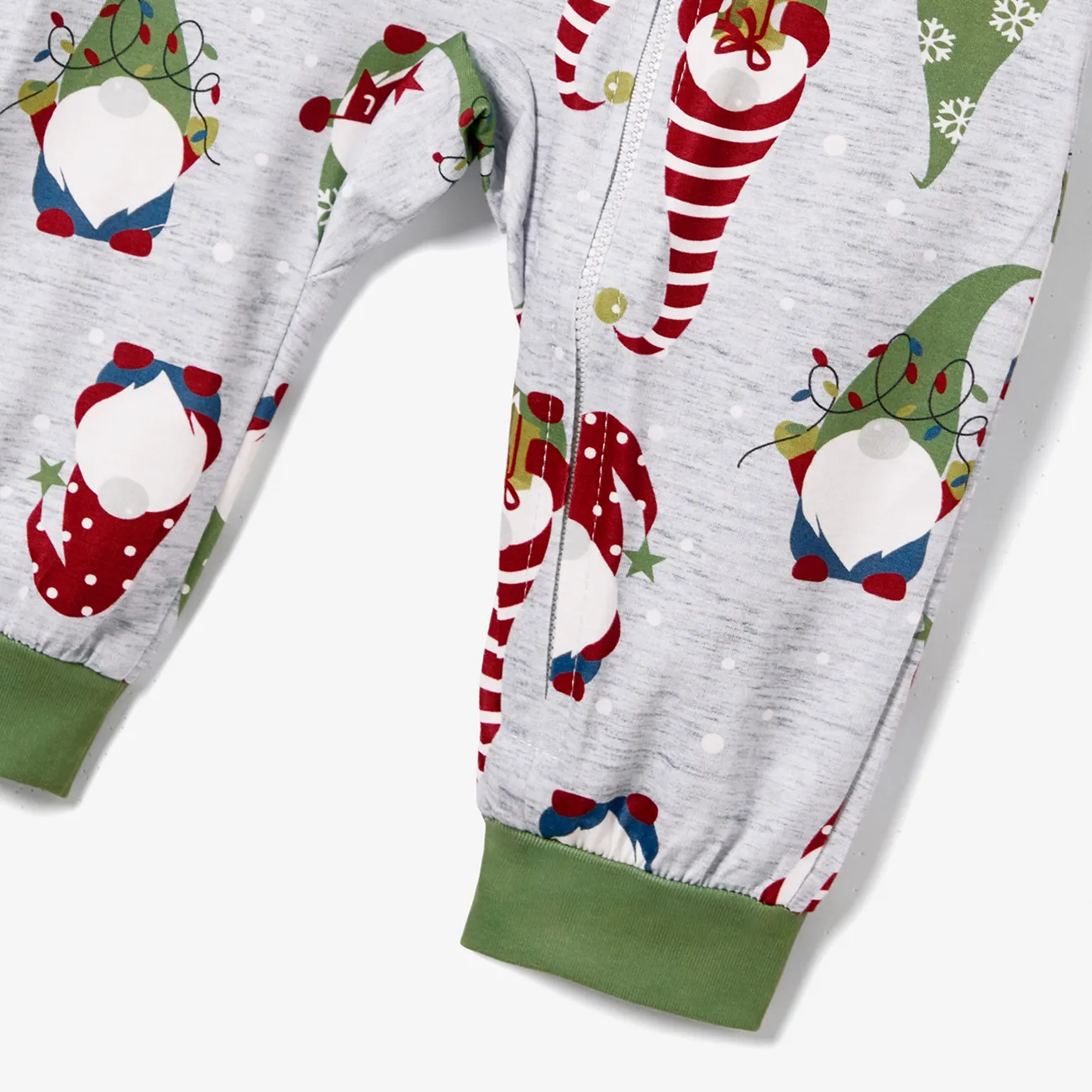 Christmas Family Matching Gnome All-over Print Long-sleeve Onesies Pajamas (Flame resistant) Green big image 1
