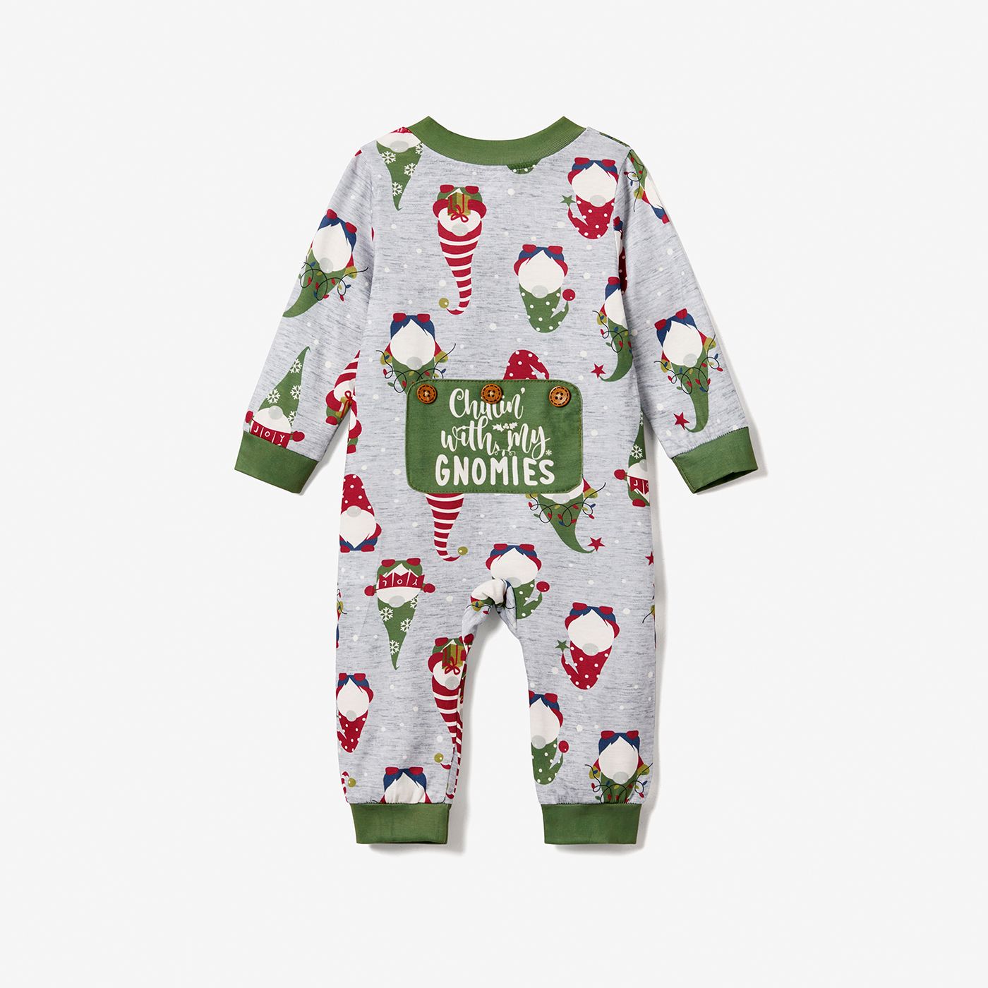 Noël Famille Matching Gnome All-over Print Manches Longues Romper Pajamas Sets
