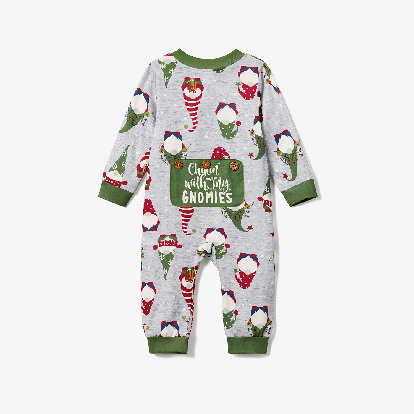 Christmas Family Matching Gnome All-over Print Long-sleeve Onesies Pajamas (Flame resistant) Green big image 1