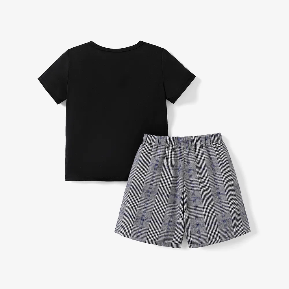 2-piece Kid Boy Plaid Colorblock Tee and Elasticized Shorts Casual Set  big image 2