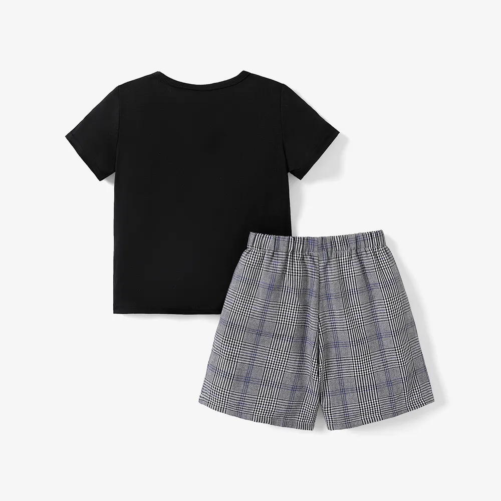 2-piece Kid Boy Plaid Colorblock Tee and Elasticized Shorts Casual Set big image 2