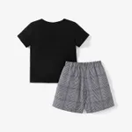 2-piece Kid Boy Plaid Colorblock Tee and Elasticized Shorts Casual Set Black image 2