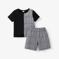 2-piece Kid Boy Plaid Colorblock Tee and Elasticized Shorts Casual Set  image 1