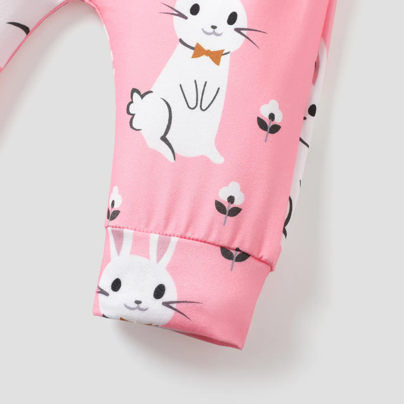 Easter 3pcs Baby Boy/Girl Letter Print Short-sleeve Romper and Cartoon Rabbit Print Pants with Hat Set Pink big image 1