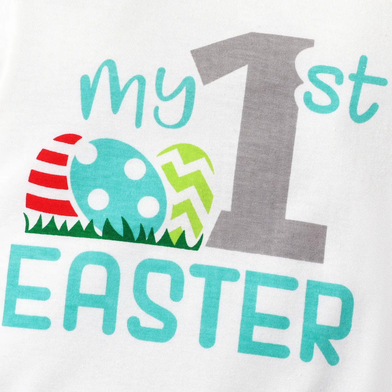 Easter 3pcs Baby Boy/Girl Letter Print Short-sleeve Romper and Cartoon Rabbit Print Pants with Hat Set Blue big image 1