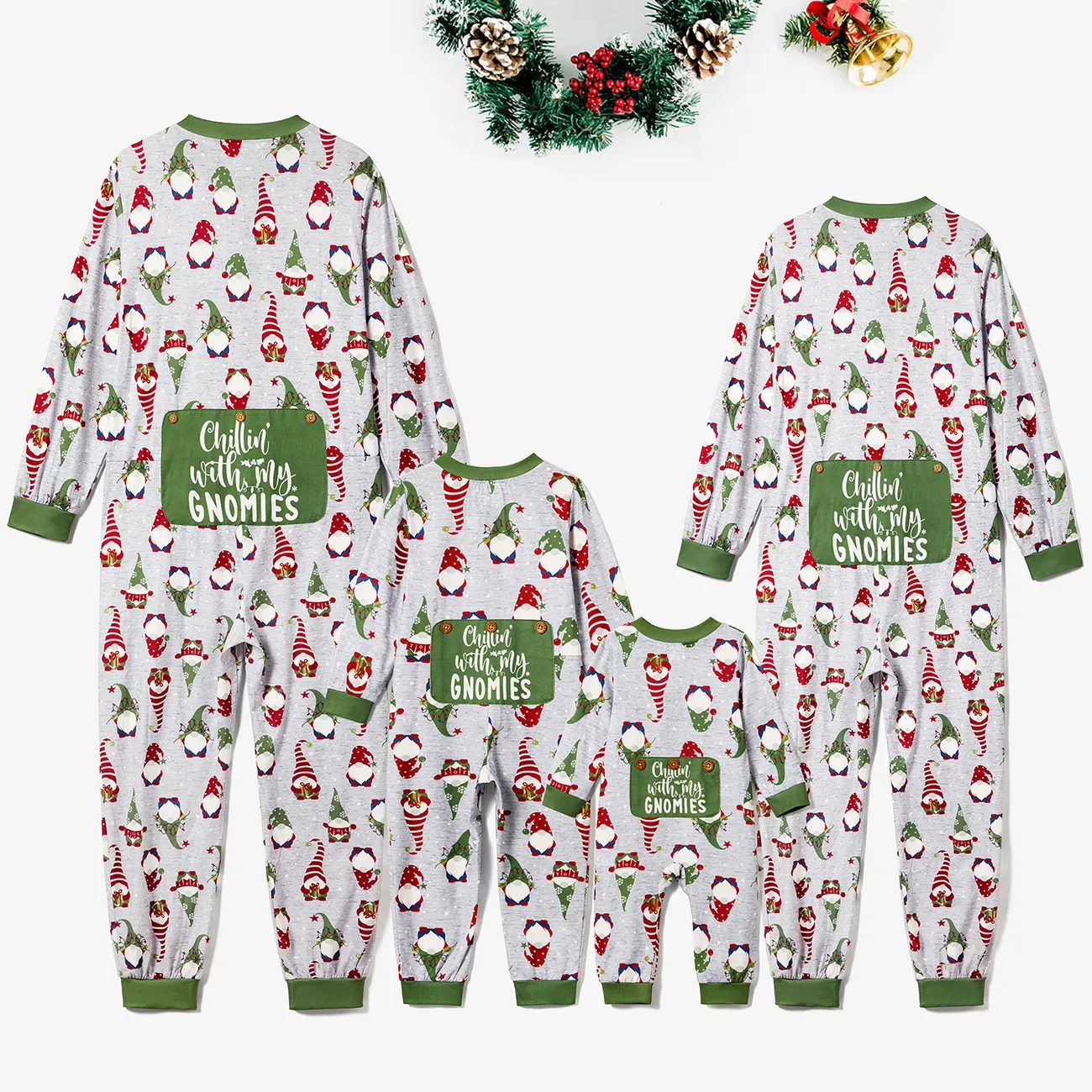 Noël Look Familial Manches longues Tenues de famille assorties Pyjamas (Flame Resistant) Vert big image 1