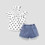 3pcs Toddler Girl Heart Print Short-sleeve Blouse and Denim Shorts & Headband Set  image 2