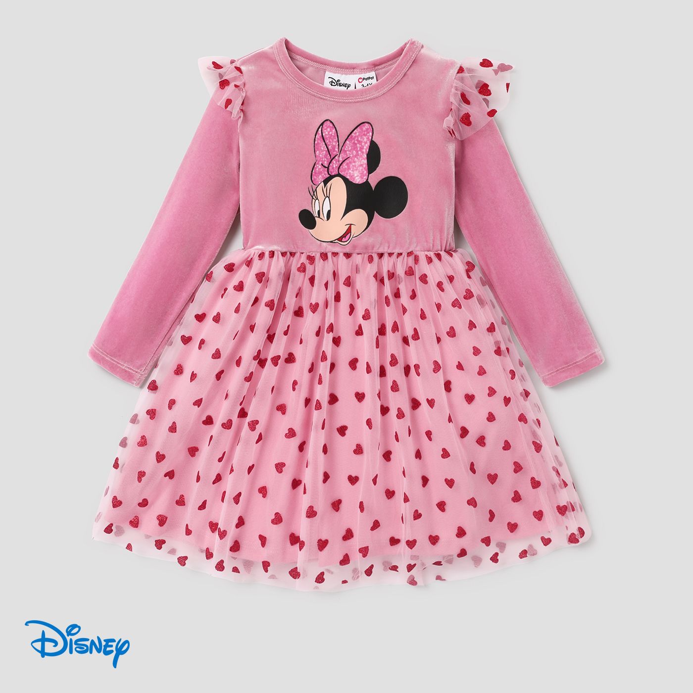 Disney Mickey And Friends Toddler Girl Heart Print Flutter-sleeve Mesh Dress