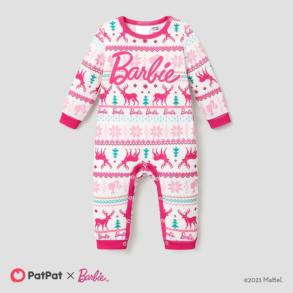 Barbie Christmas Mommy and Me Snowflake Deer Pattern Print Pajamas Sets (Flame Resistant)  big image 1