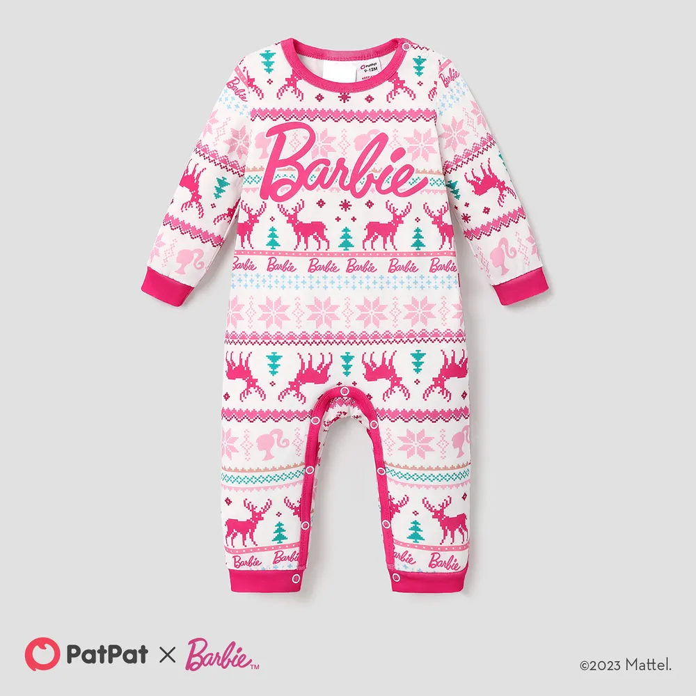 Barbie Christmas Mommy and Me Snowflake Deer Pattern Print Pajamas Sets (Flame Resistant) big image 1