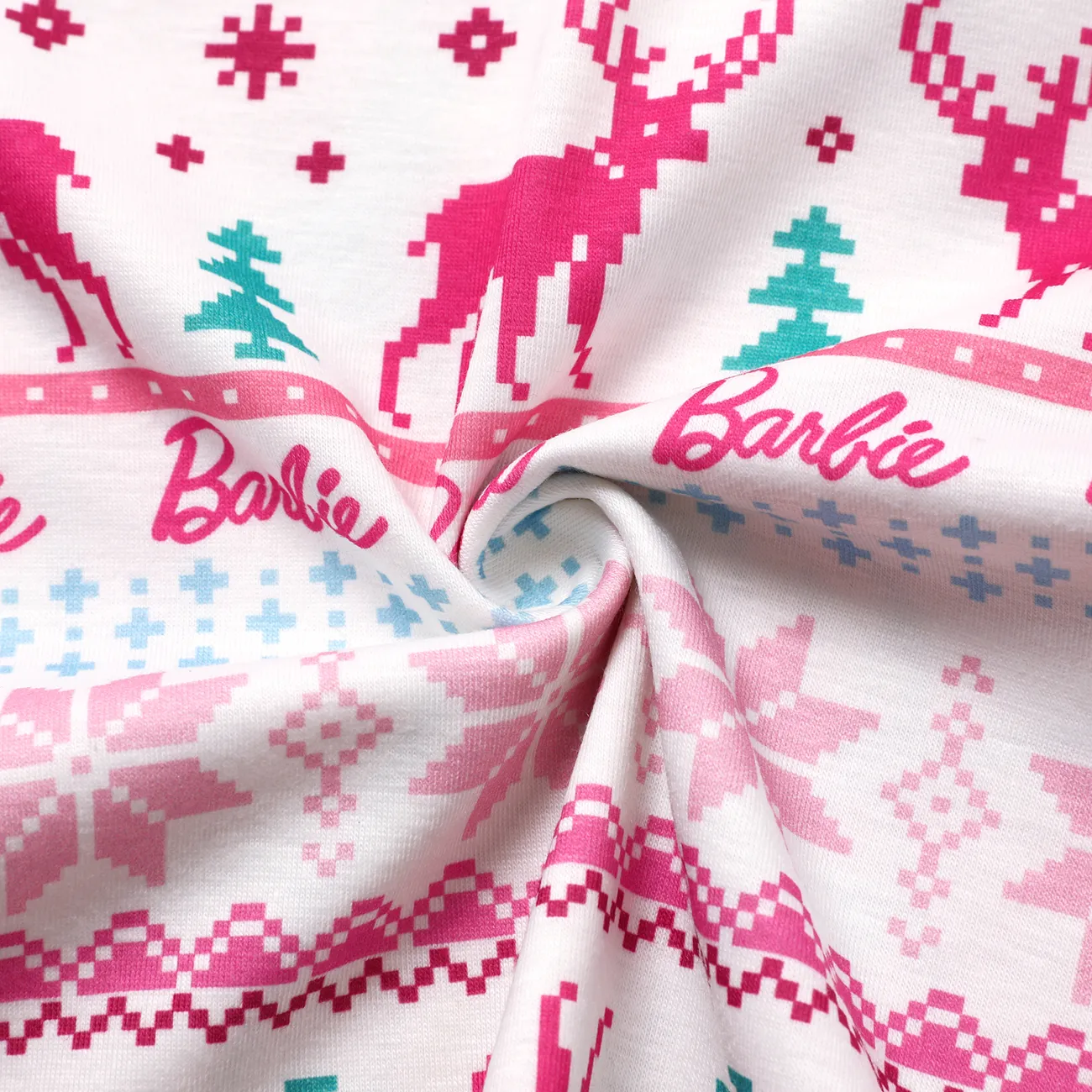 Barbie Christmas Mommy and Me Snowflake Deer Pattern Print Pajamas Sets (Flame Resistant) Hot Pink big image 1