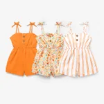 Toddler Girl Bowknot Design Stripe/Floral Print/Orange Cami Romper  image 2