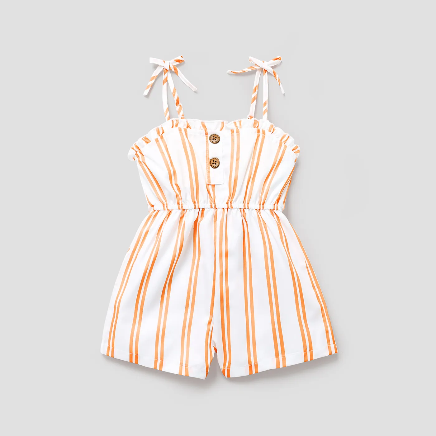 Toddler Girl Bowknot Design Stripe/Floral Print/Orange Cami Romper orangewhite