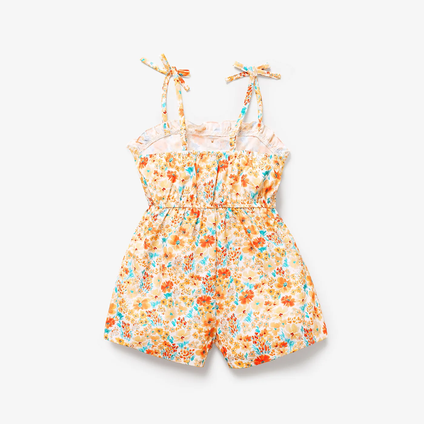 Toddler Girl Bowknot Design Stripe/Floral Print/Orange Cami Romper  image 3