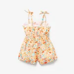 Toddler Girl Bowknot Design Stripe/Floral Print/Orange Cami Romper  image 3