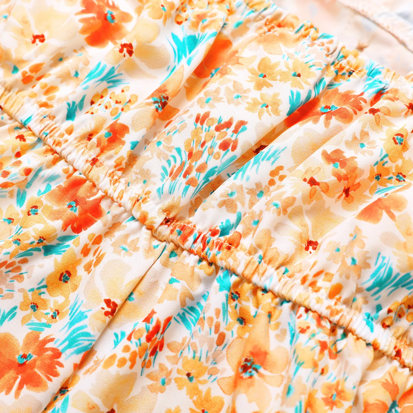 Toddler Girl Bowknot Design Stripe/Floral Print/Orange Cami Romper  image 5