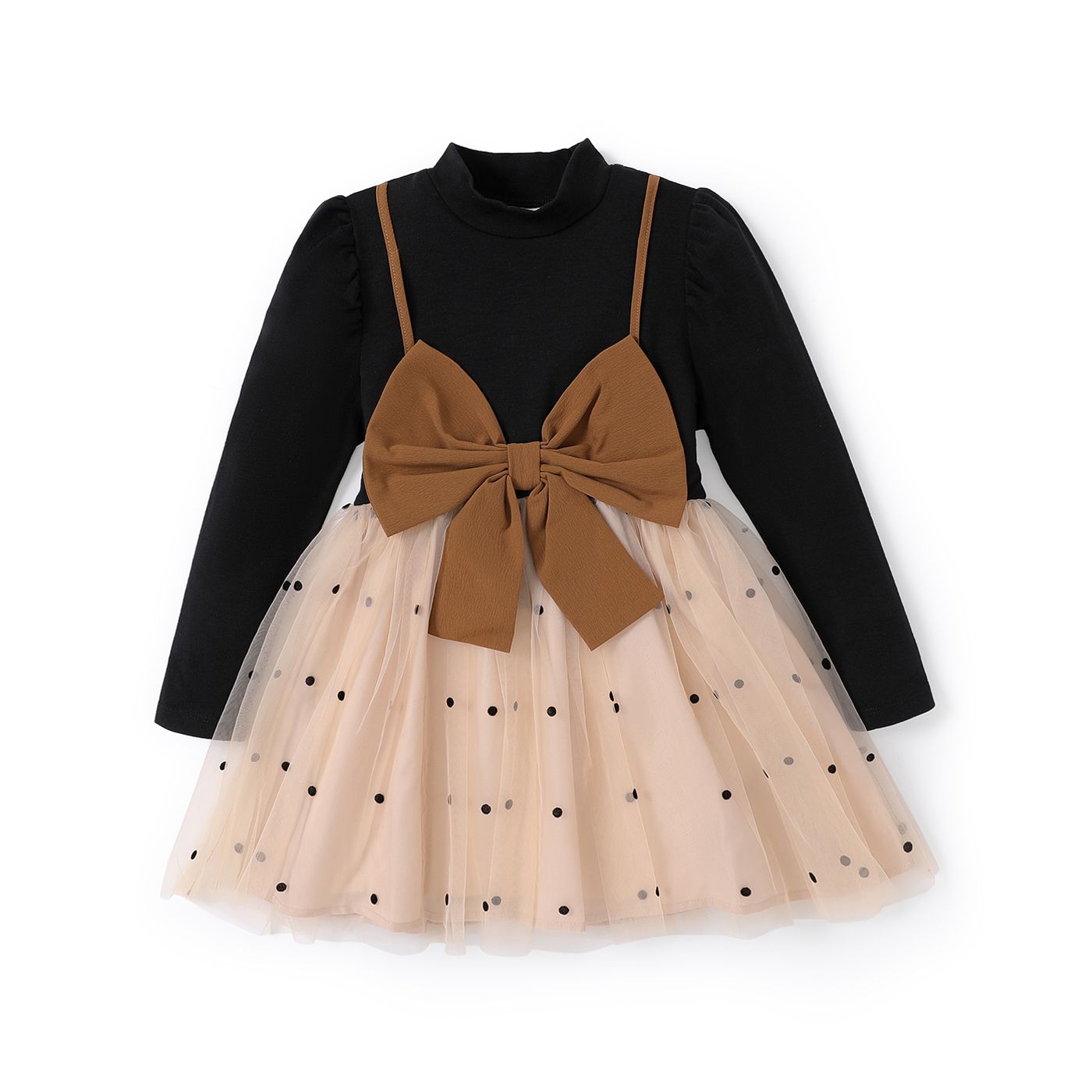 

Toddler Girl Sweet Polka Dot Mesh 3D Long Sleeve Dress