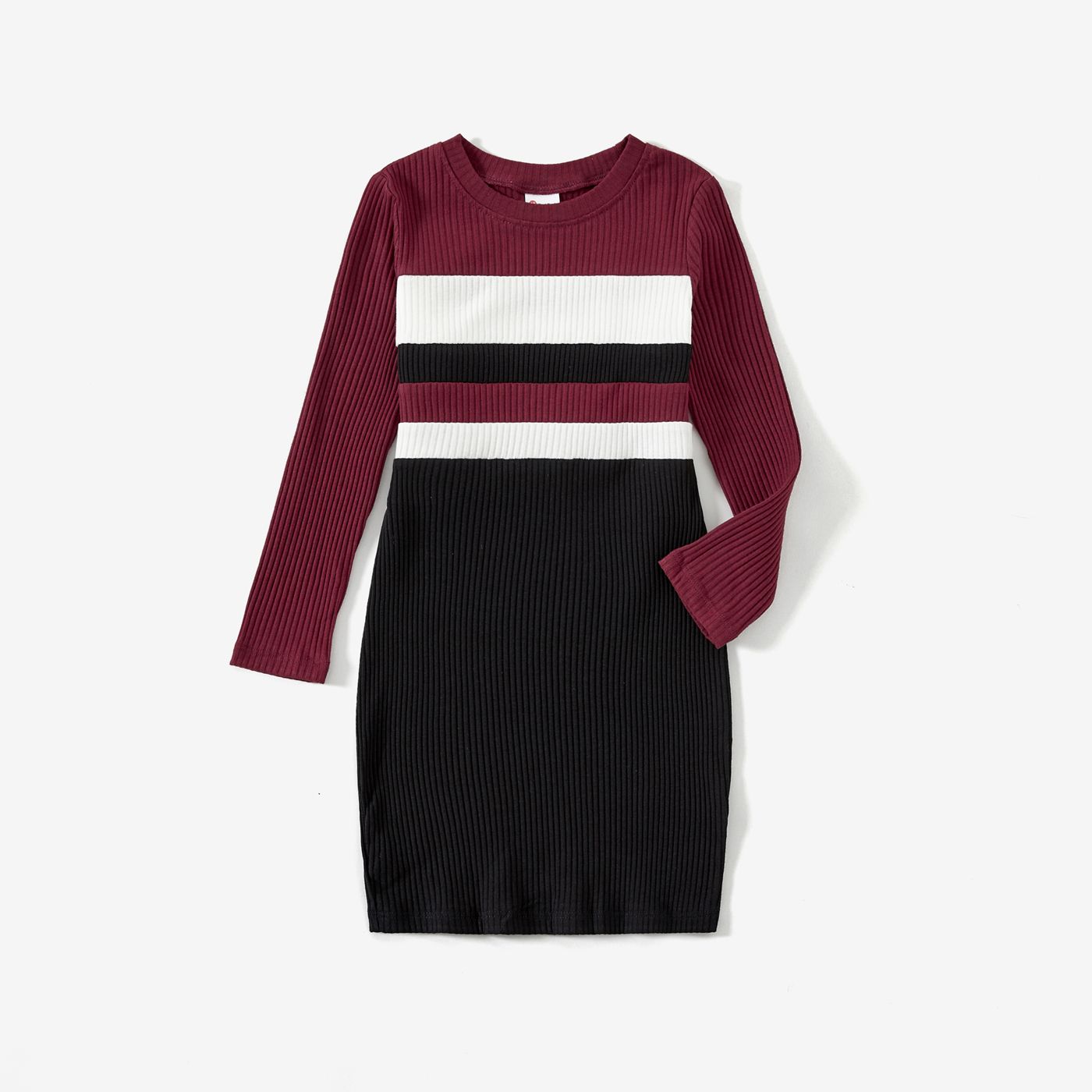 

Family Matching Ribbed Color-block Cotton Long-sleeve Tops and Dresses Sets