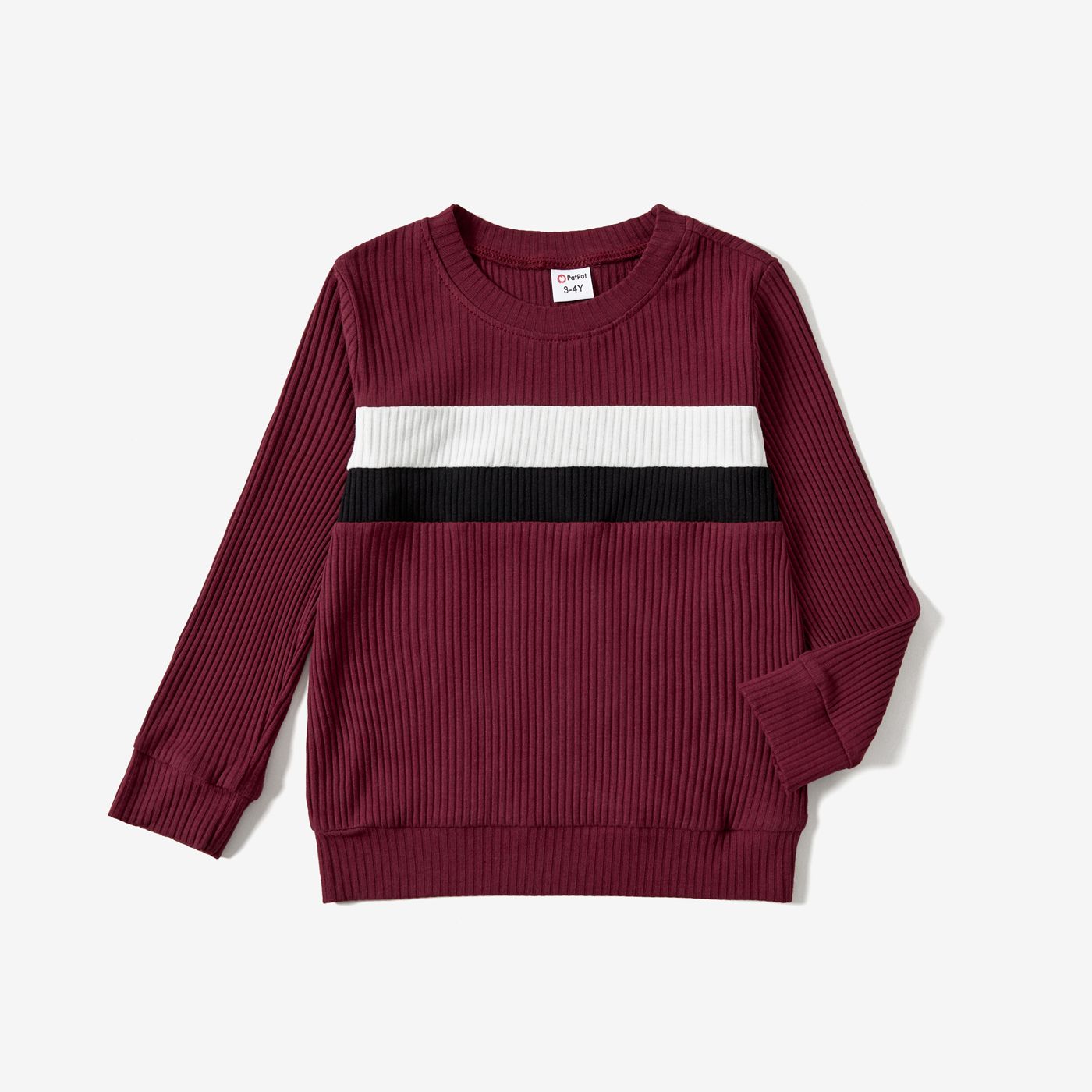 

Family Matching Ribbed Color-block Cotton Long-sleeve Tops and Dresses Sets