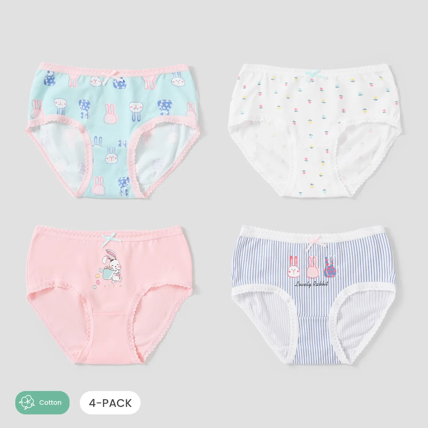 4pcs Kid Girl 3D Hyper-Tactile Cotton Cute Animal Print Underwear Set Color block