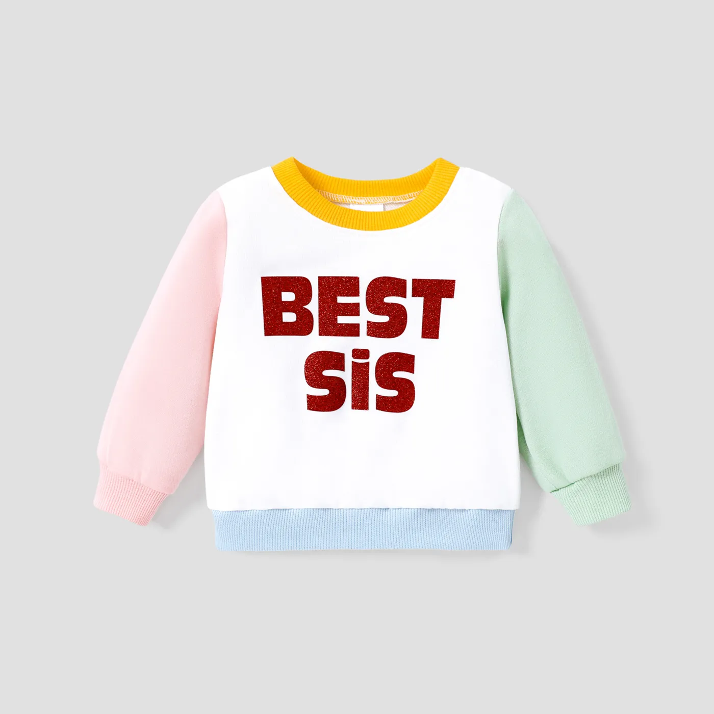 Baby Girl Fabric Stitching Colorblock Letter Pattern Sweatshirt