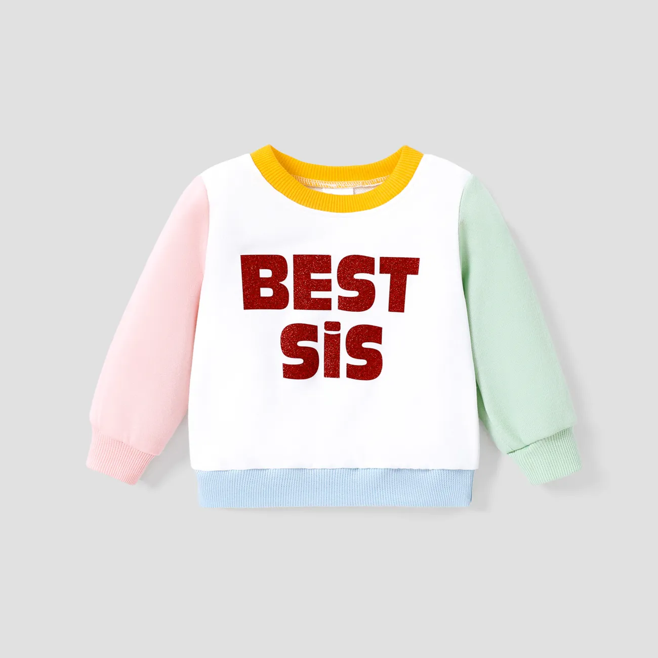 Baby Girl Fabric Stitching Colorblock Letter Pattern Sweatshirt  big image 1