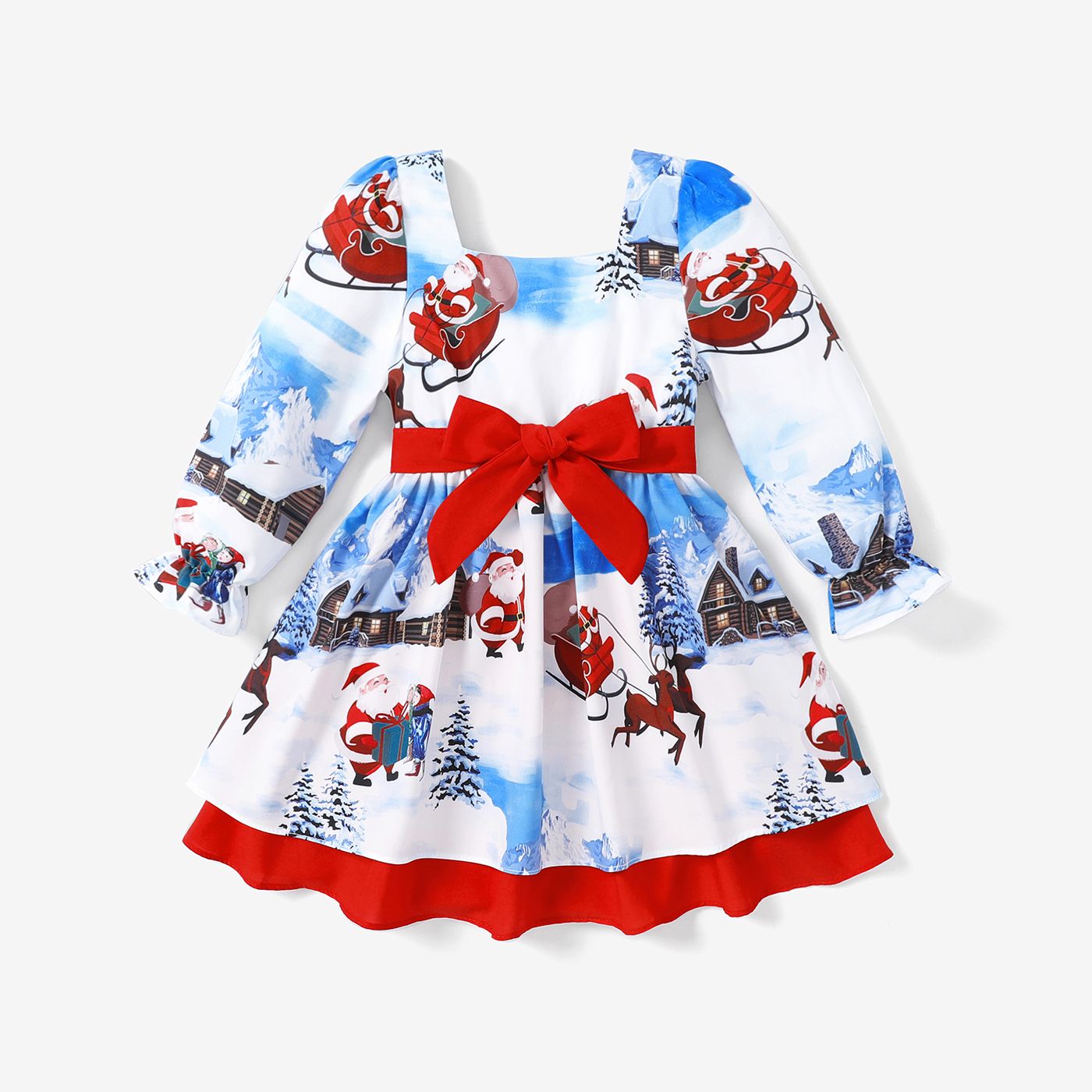 

Toddler Girl Christmas Pattern Multi-layered Dress Set