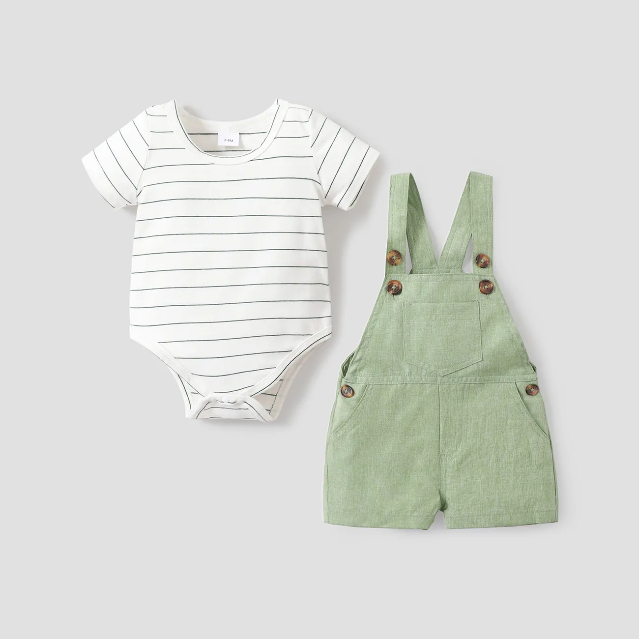 2 Stück Baby Jungen Aufgesetzte Tasche Lässig Kurzärmelig Baby-Sets grün big image 1