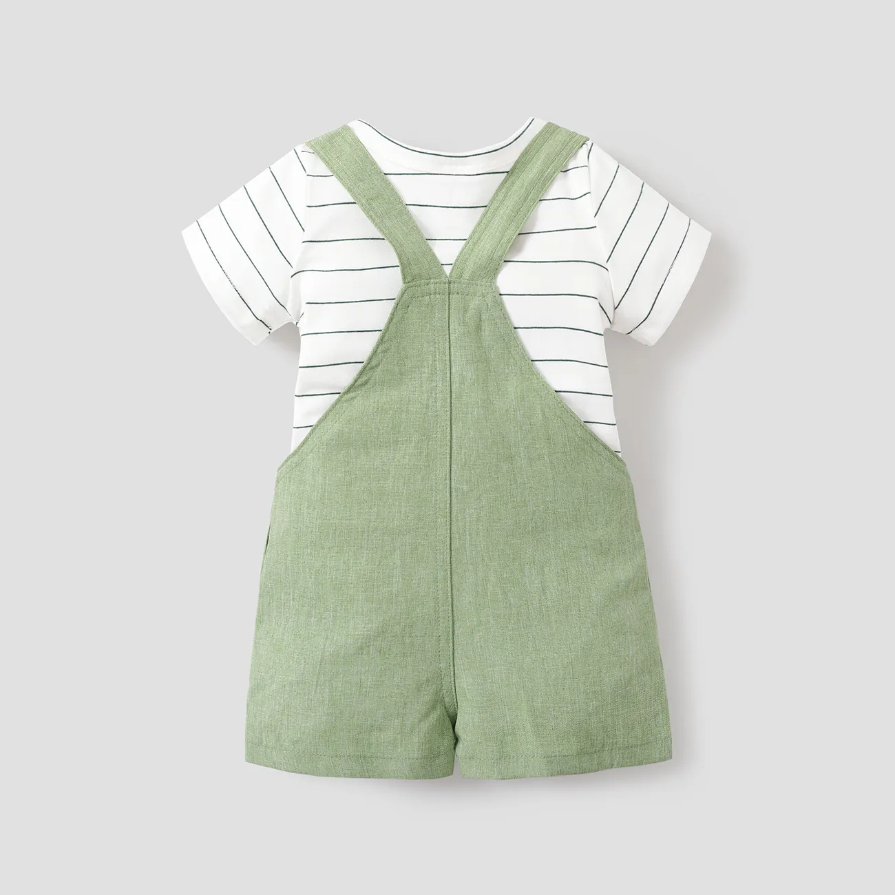 2pcs Stripe Print Pocket Decor Short-sleeve Baby Set Green big image 1