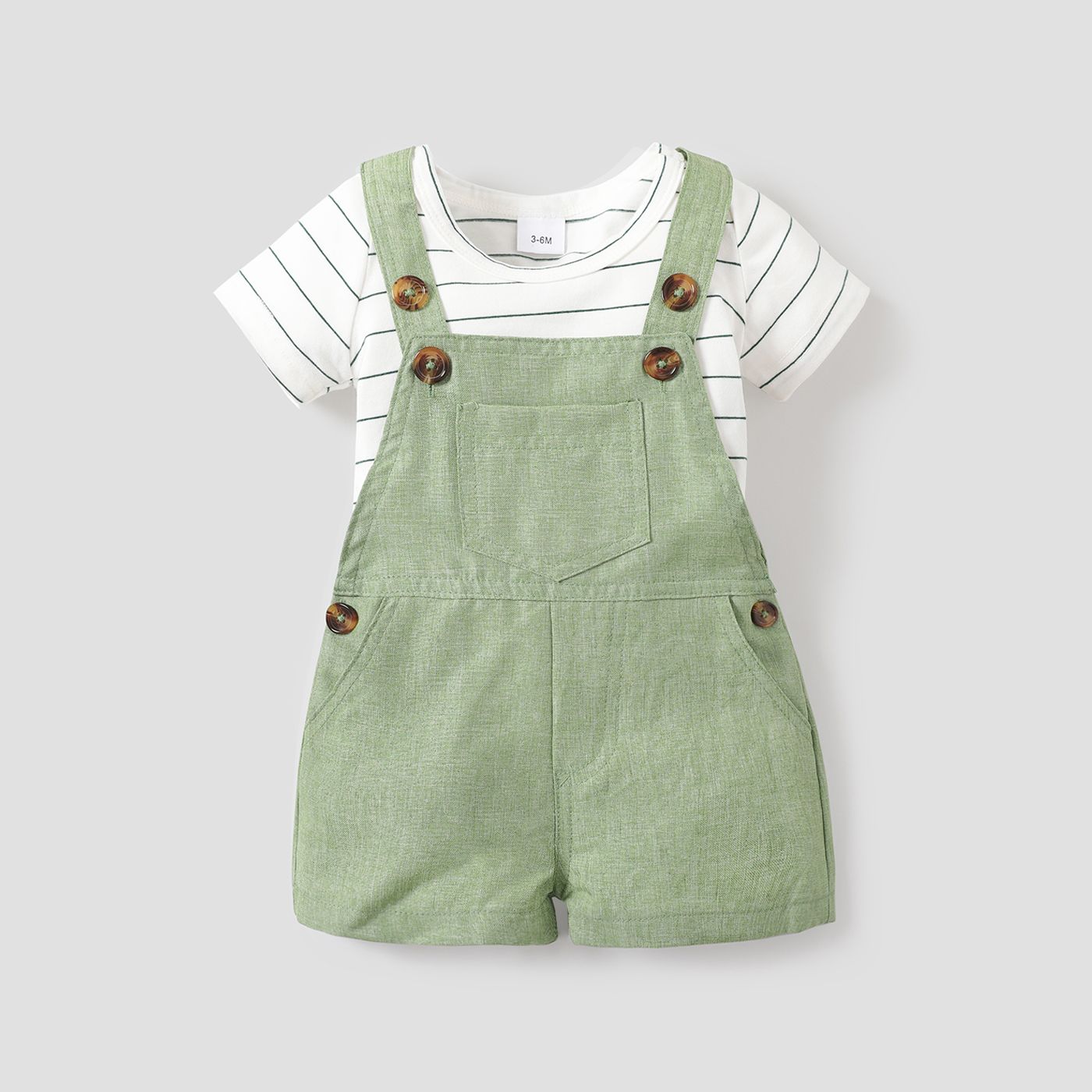 2pcs Stripe Print Pocket Decor Short-sleeve Baby Set
