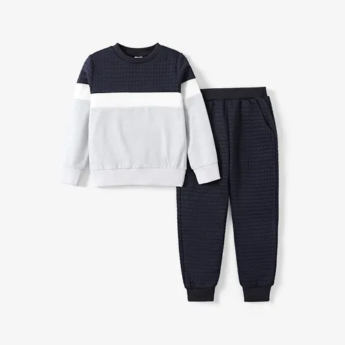 2pcs Kid Girl Classic Fabric Stitching Solid Color Sweatshirt/ Pants Set 