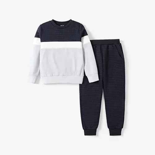 2pcs Kid Girl Classic Fabric Stitching Solid Color Sweatshirt/ Pants Set