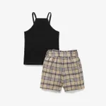 2pcs Toddler Girl Trendy Letter Embroidered Camisole and Plaid Belted Shorts Set  image 2